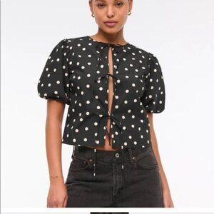 A&F Women's Short-Sleeve Tie-Front Top in Polka Dot Size Medium NWT
